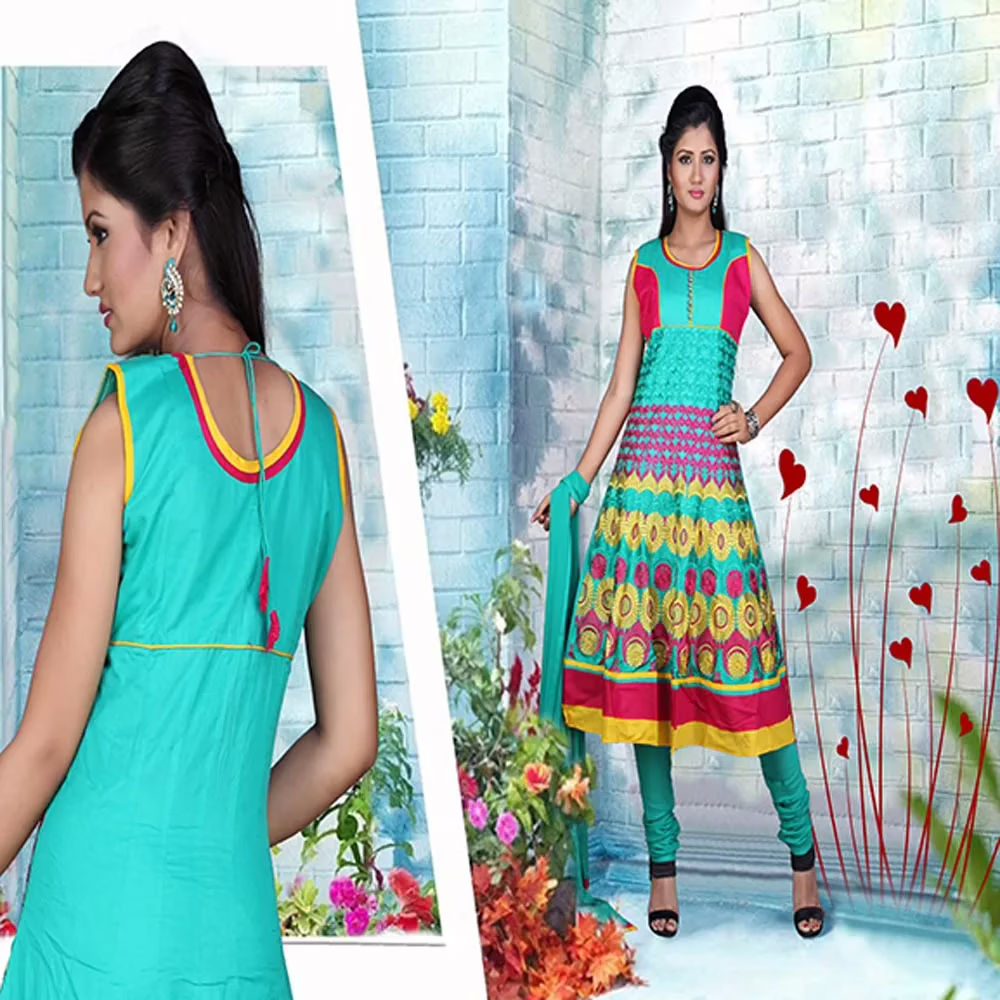 Pazaar Anarkali Persian Green Embroidered Festival Kameez