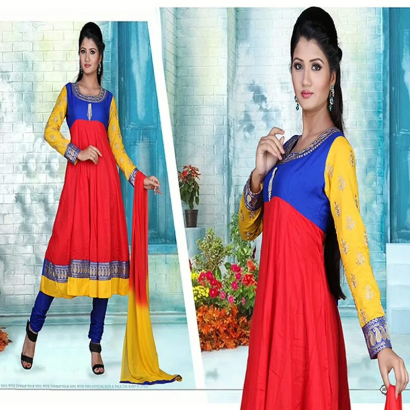 Pazaar Anarkali Rose-Madder Red Embroidered Festival Kameez