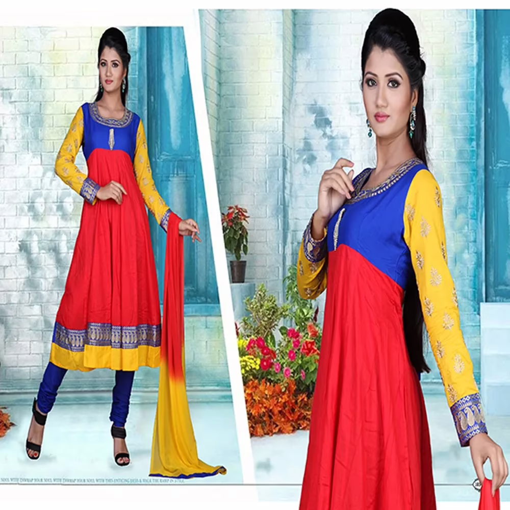Pazaar Anarkali Rose-Madder Red Embroidered Festival Kameez