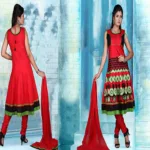 Pazaar Anarkali Venetian Red Embroidered festival kameez