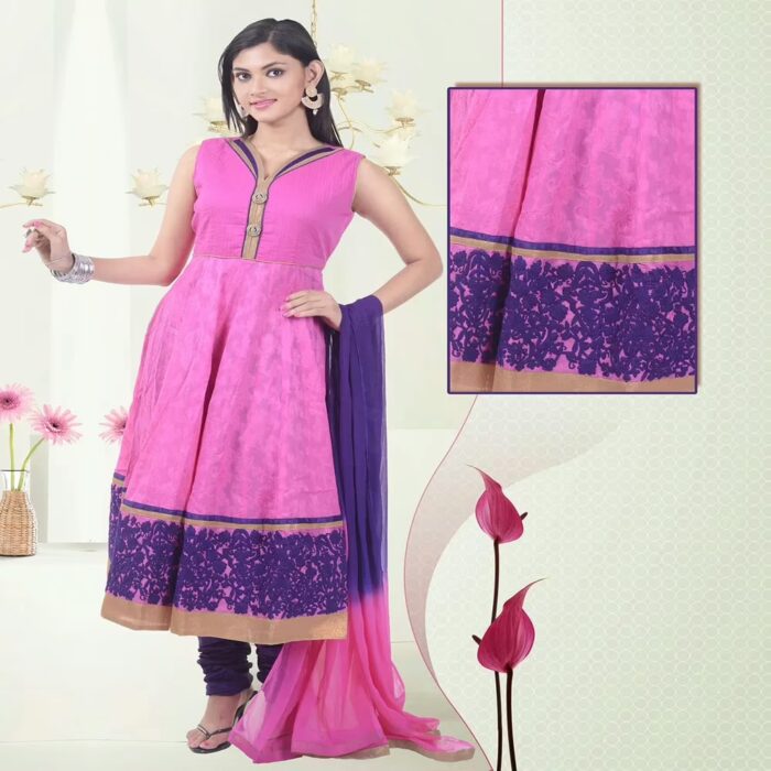 Pazaar Aksi Rose Pink & Majorelle Blue Embroidered Party Anarkali Churidar Kameez