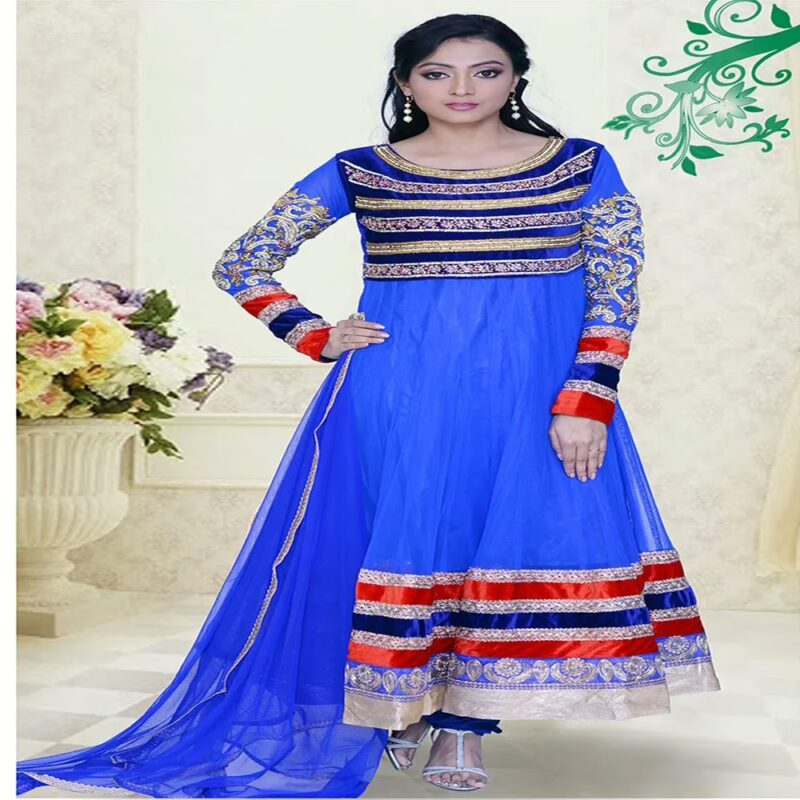 Pazaar Pankhuri Persian Blue Embroidered festival Anarkali Kameez