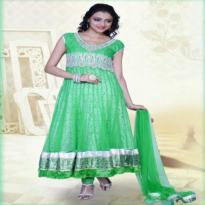Pazaar Pankhuri Deep Lime Green Embroidered Festival Anarkali Kameez