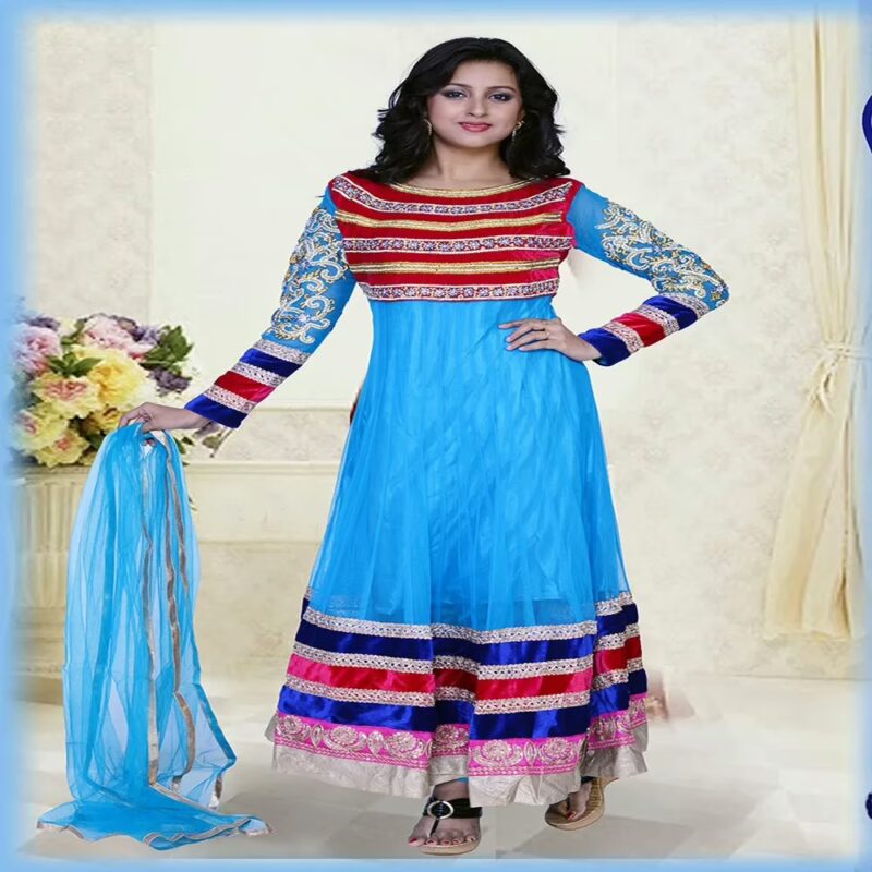 Pazaar Pankhuri Deep Sky Blue  Embroidered festival Anarkali Kameez