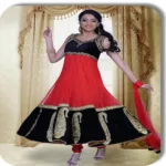 Pazaar Pankhuri Red & Black  Embroidered Party Anarkali Kameez