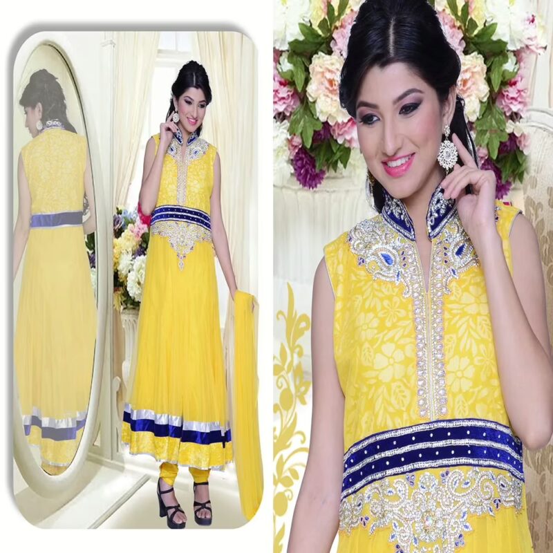 Pazaar Pankhuri Lemon Yellow Embroidered Party Anarkali Kameez