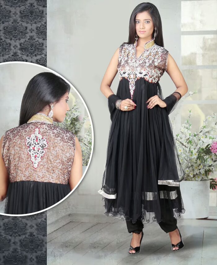 Pazaar Angel Black Embroidered Festival Anarkali Churidar Kameez