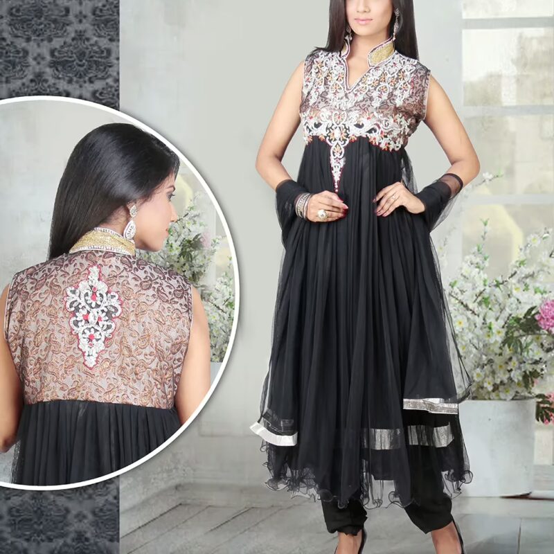 Pazaar Angel Black Embroidered Festival Anarkali Churidar Kameez