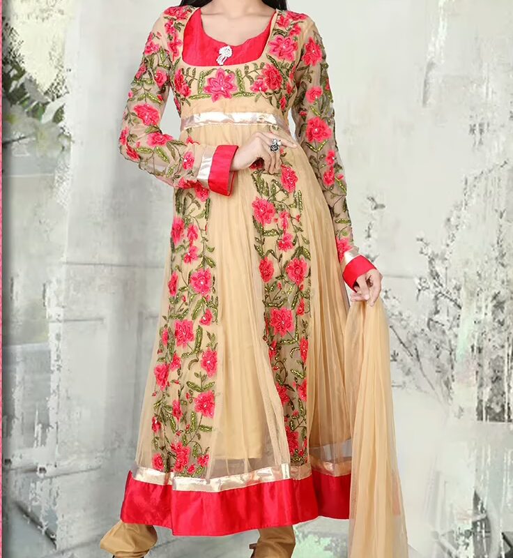 Pazaar Angel Papaya-Whip Yellow Embroidered Festival Anarkali Churidar Kameez