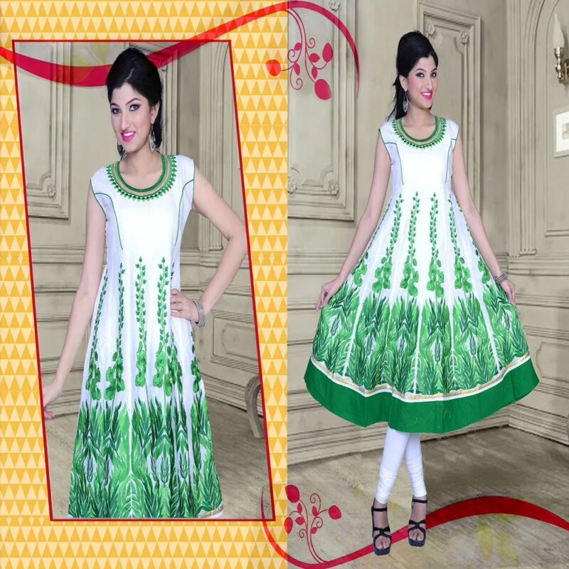 Pazaar Glorious Off-white & Sea Green Embroidered Festival Kurti