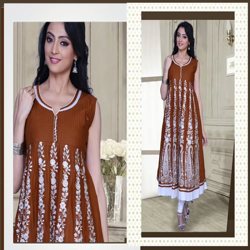 Pazaar Glorious Brown Embroidered Festival Kurti