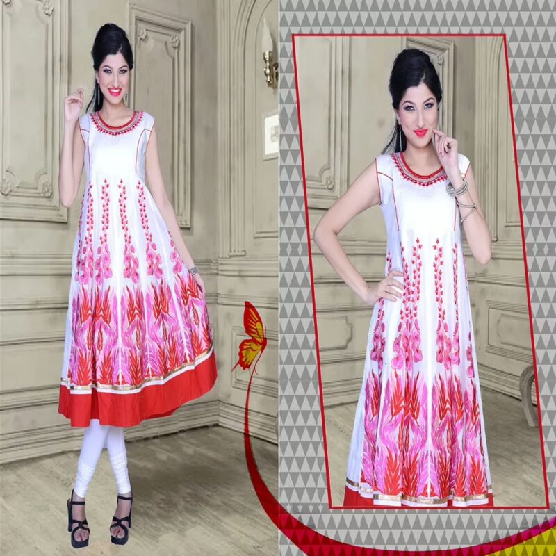 Pazaar Glorious Off-white & Rose-Madder Red Embroidered Festival Kurti