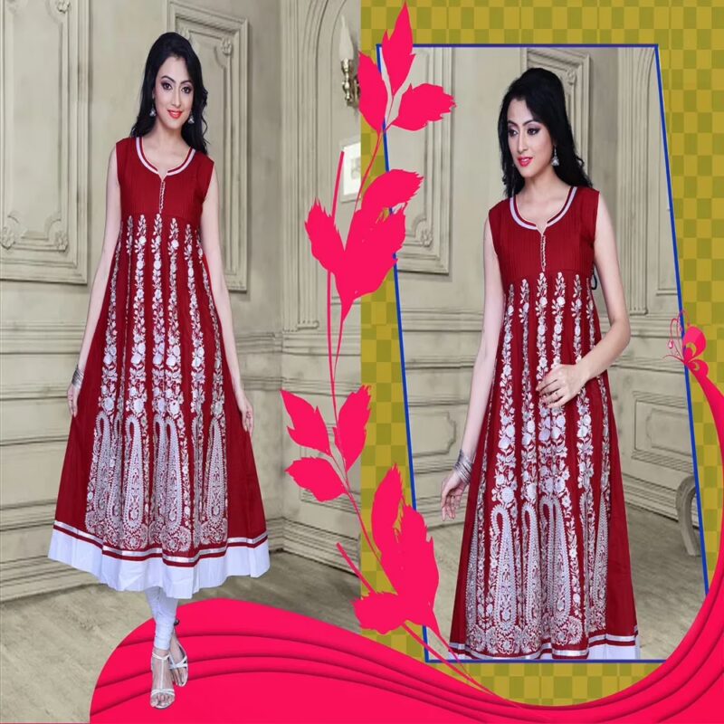 Pazaar Glorious Carnelian Red Embroidered Festival Kurti