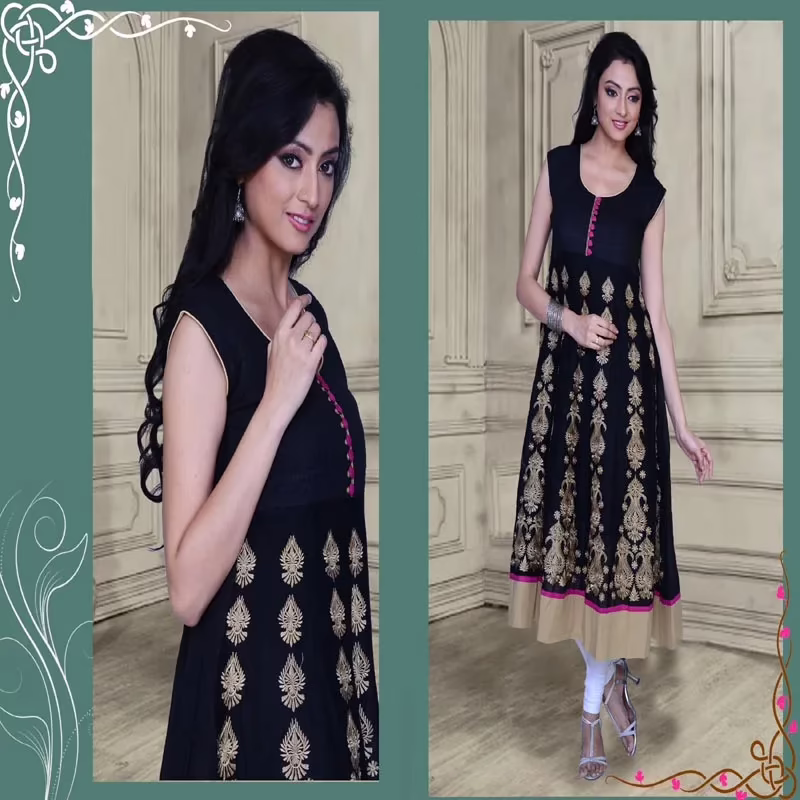 Pazaar Glorious Black Embroidered Festival Kurti