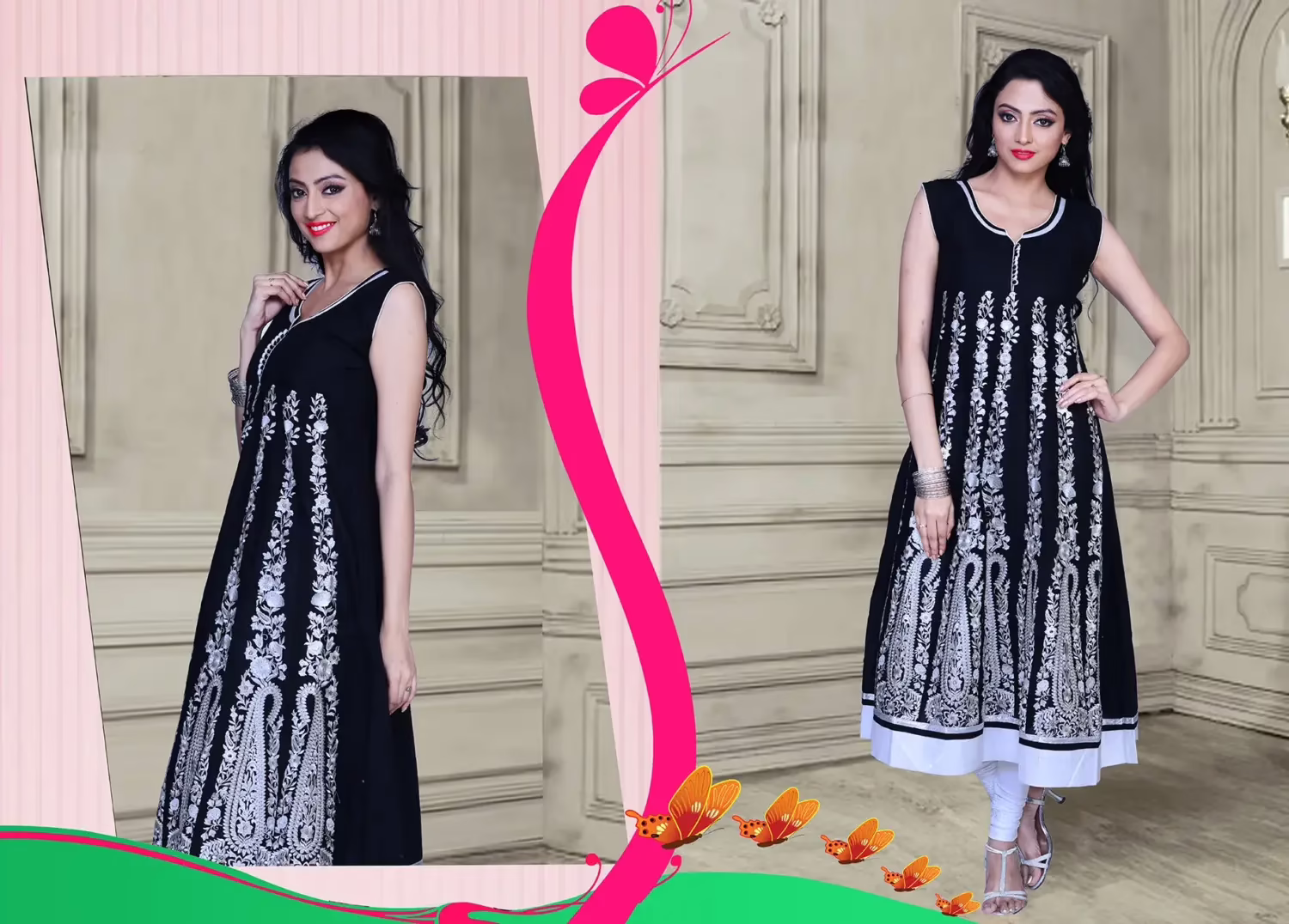 Pazaar Glorious Black Embroidered Festival Kurti