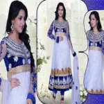 Pazaar Prakriti Anarkali Off-White & Dark Blue Embroidered Festival Kameez