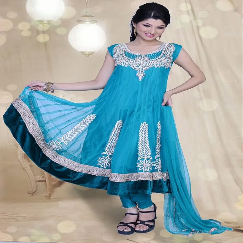 Pazaar Prakriti Anarkali Bondi Blue Embroidered Festival Kameez