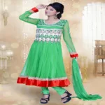 Pazaar Prakriti Anarkali Deep Lime Green Embroidered Festival Kameez