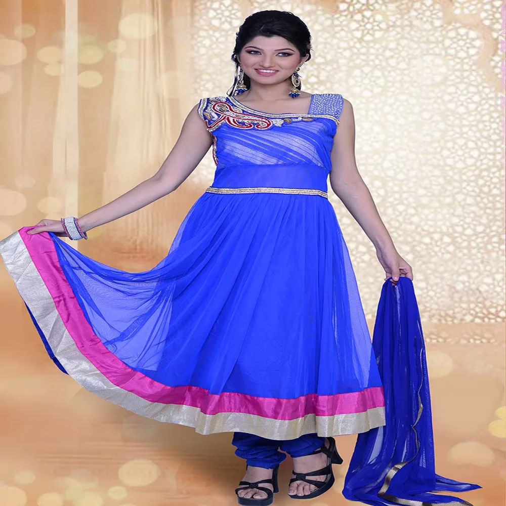 Pazaar Prakriti Anarkali Persian Blue Embroidered Festival Kameez - Image 2