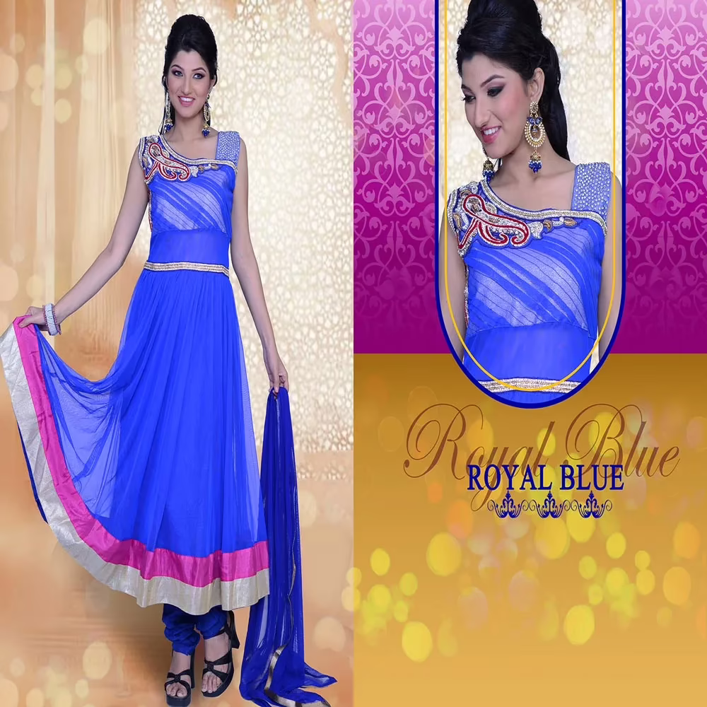 Pazaar Prakriti Anarkali Persian Blue Embroidered Festival Kameez