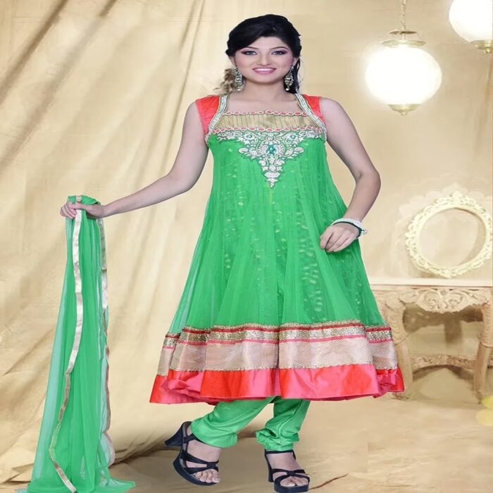 Pazaar Prakriti Anarkali Deep Lime Green Embroidered Festival Kameez