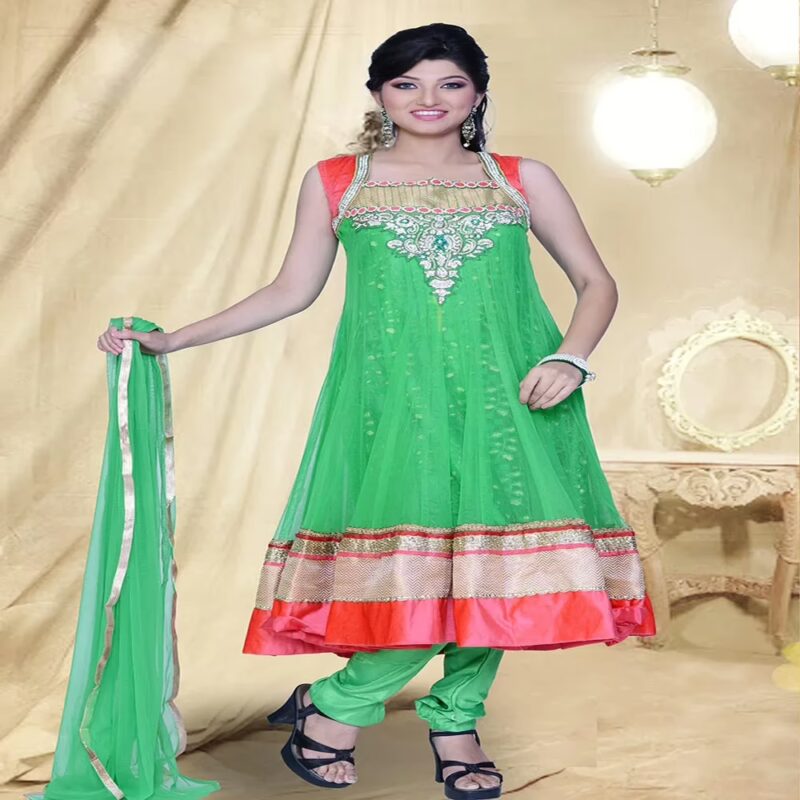Pazaar Prakriti Anarkali Deep Lime Green Embroidered Festival Kameez