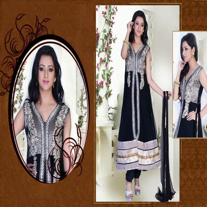 Pazaar Prakriti Anarkali Black Embroidered Festival Kameez