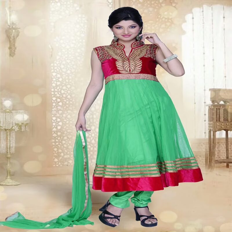 Pazaar Prakriti Anarkali Deep Lime Green Embroidered Festival Kameez