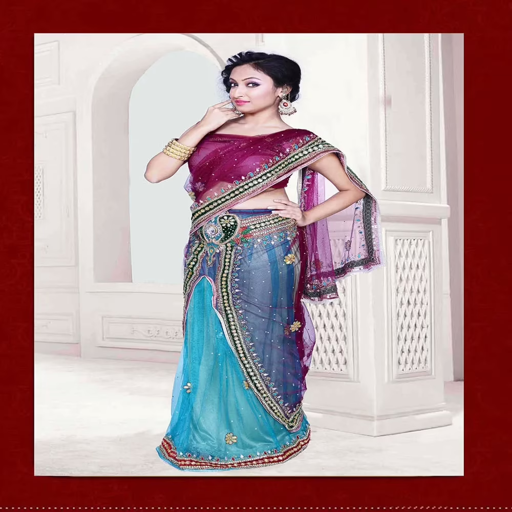 Pazaar Dulari Byzantium Purple Embroidered Party Lehenga Style Saree