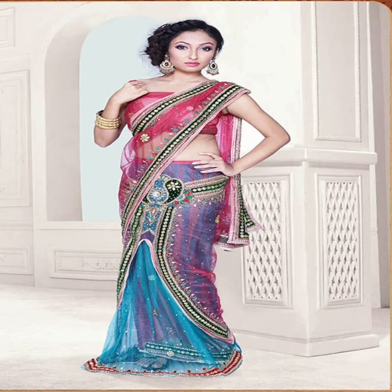 Pazaar Dulari Dark Pink Embroidered Party Lehenga Style Saree