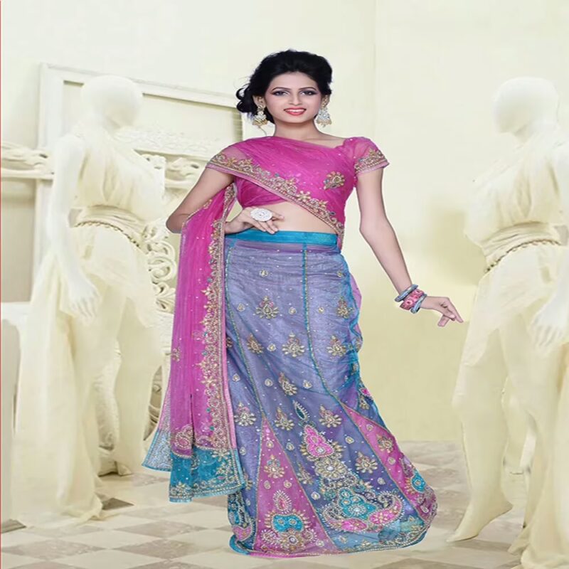 Pazaar Dulari Deep Pink Embroidered Party Lehenga Style Saree