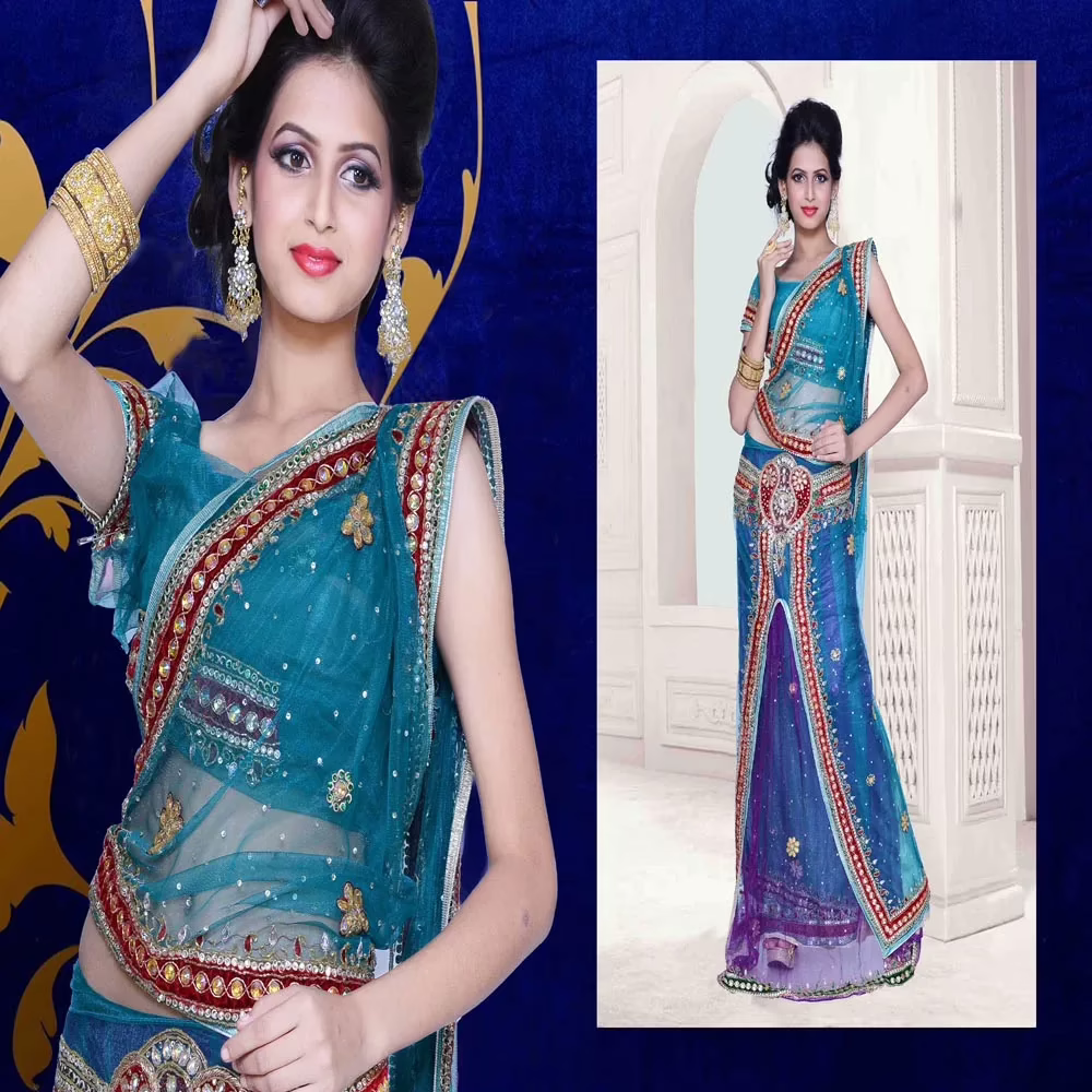 Pazaar Dulari Bondi Blue Embroidered Party Lehenga Style Saree - Image 2