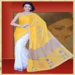 Pazaar Mayuri Amber Yellow & Off-White Embroidered Party Saree