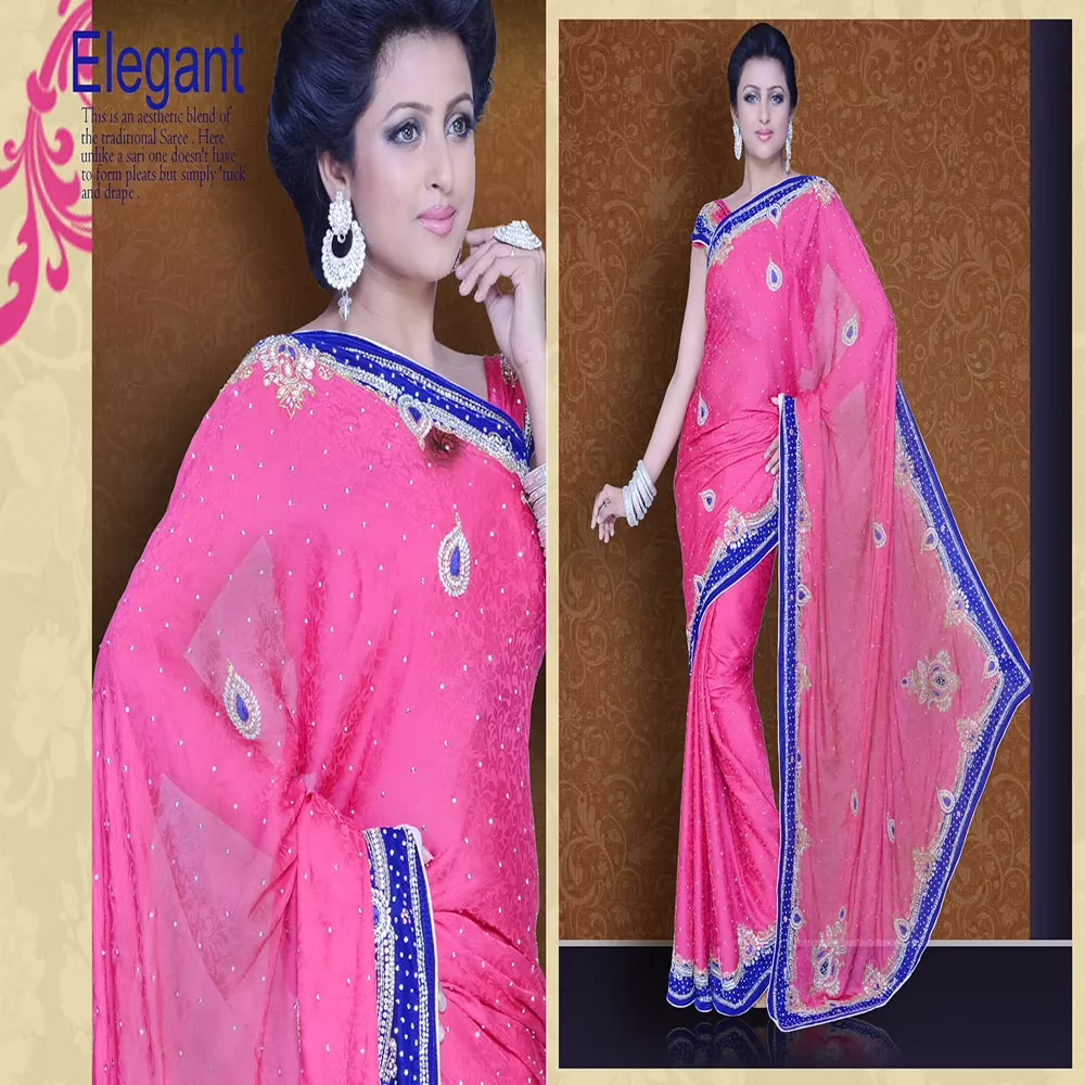 Pazaar Mayuri Magenta Embroidered Party Saree - Image 2
