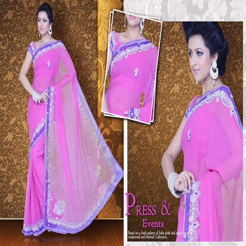Pazaar Mayuri Rose Pink Embroidered Party Saree