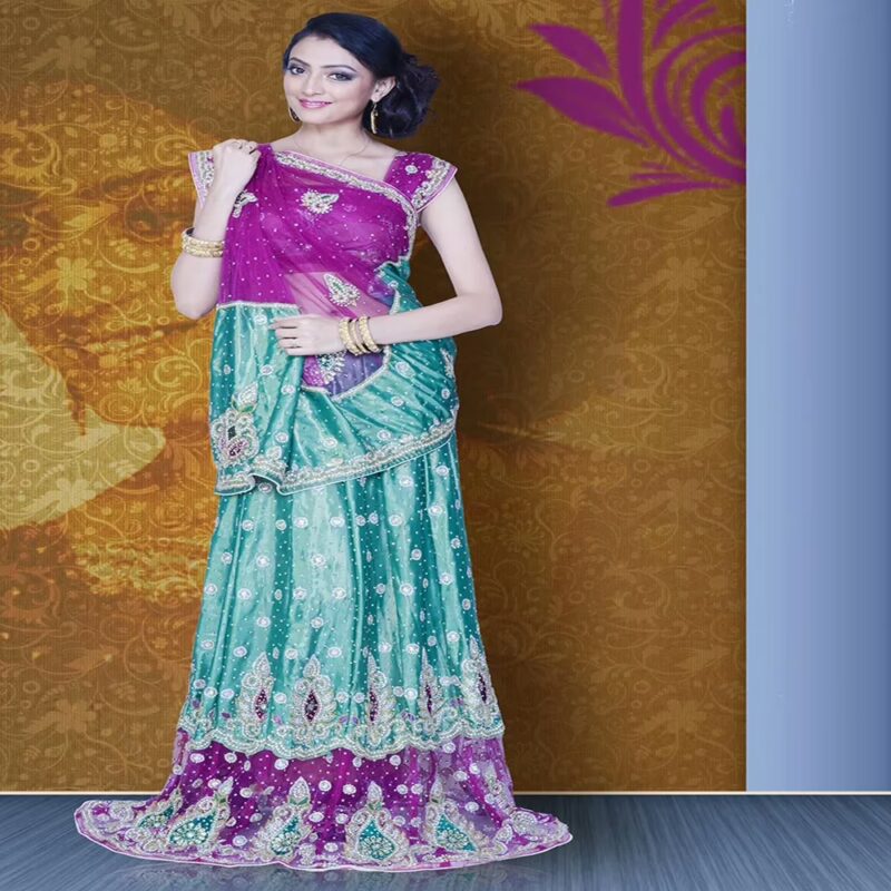 Pazaar Mayuri Byzantium Purple & Viridian Green Embroidered Party Lehenga Saree