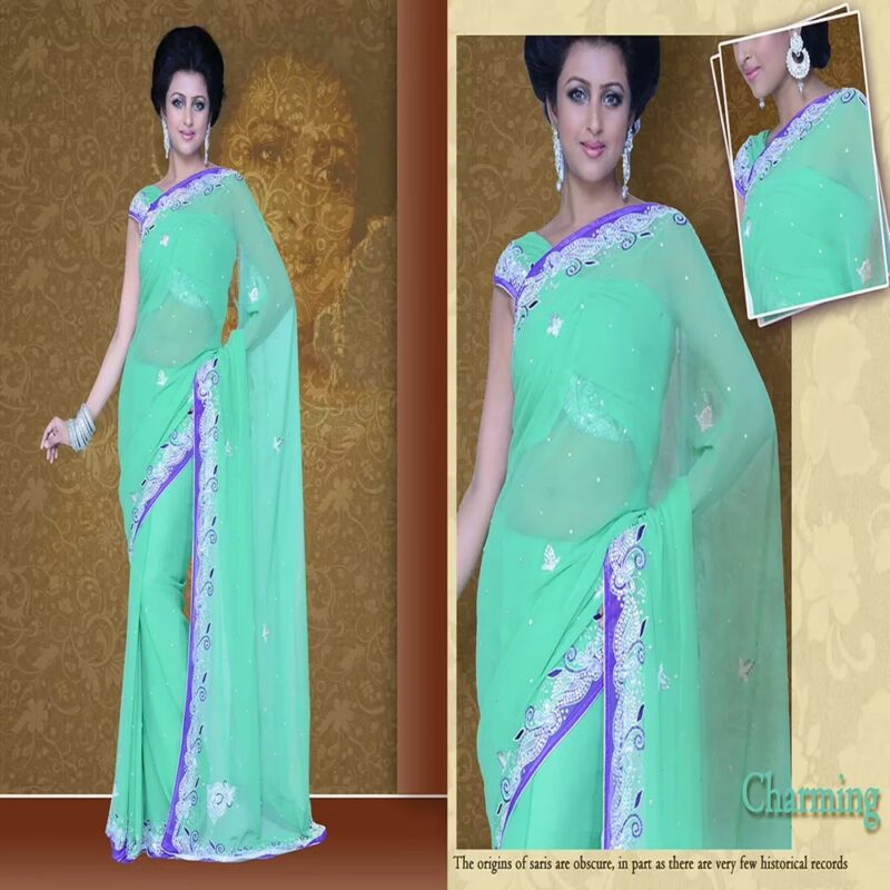 Pazaar Mayuri Persian Green Embroidered Party Saree