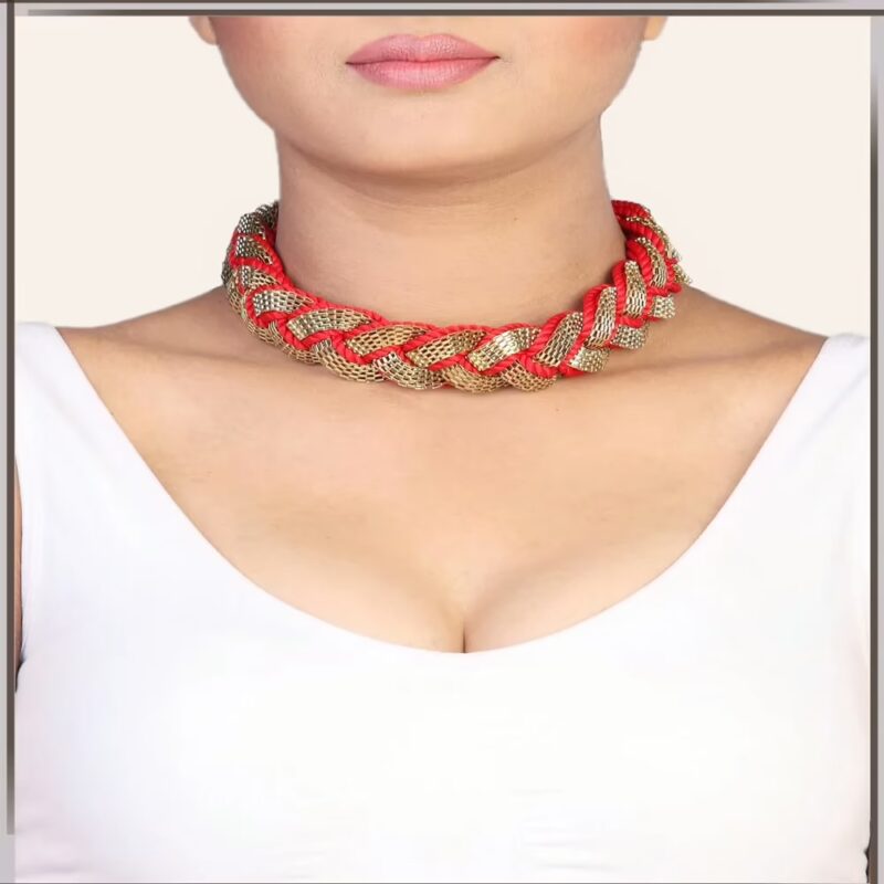 Pazaar Golden and Portland Orange Metal Festival Necklace