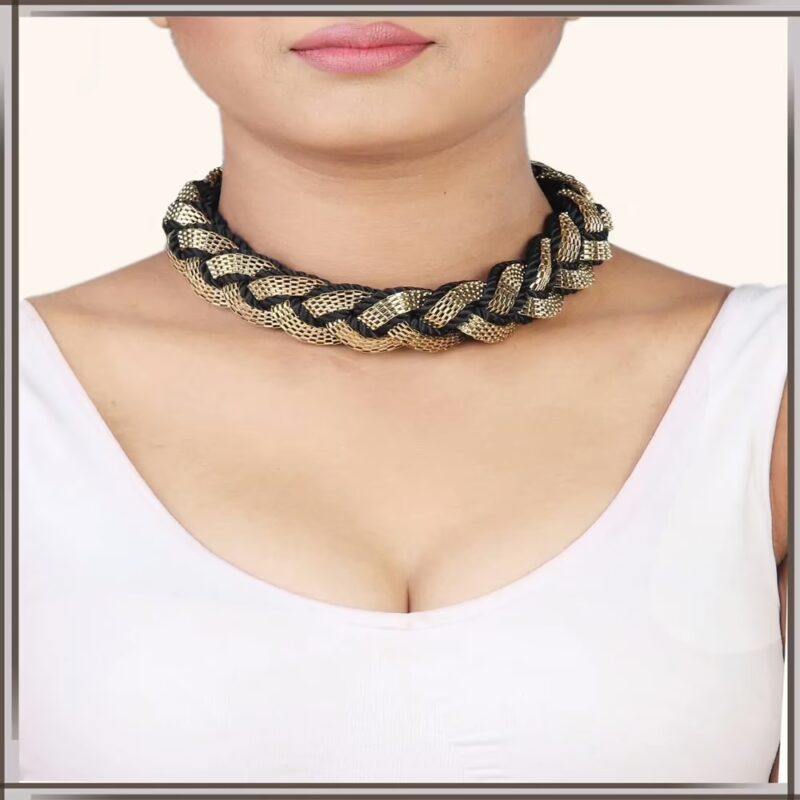 Pazaar Black & Golden Metal Festival Necklace