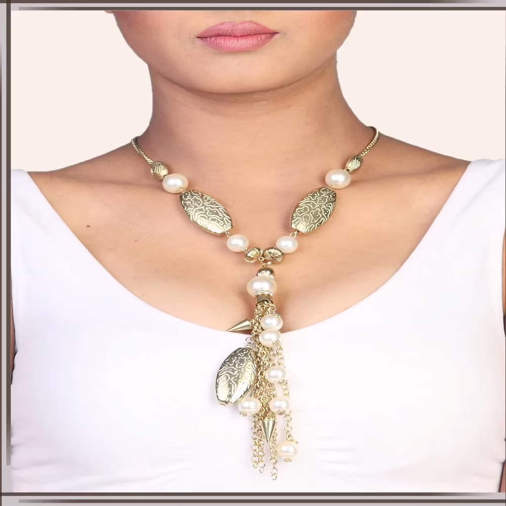 Pazaar Golden & Off-white Metal Festival Necklace