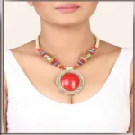 Pazaar Golden & Crimson Red Metal Festival Necklace