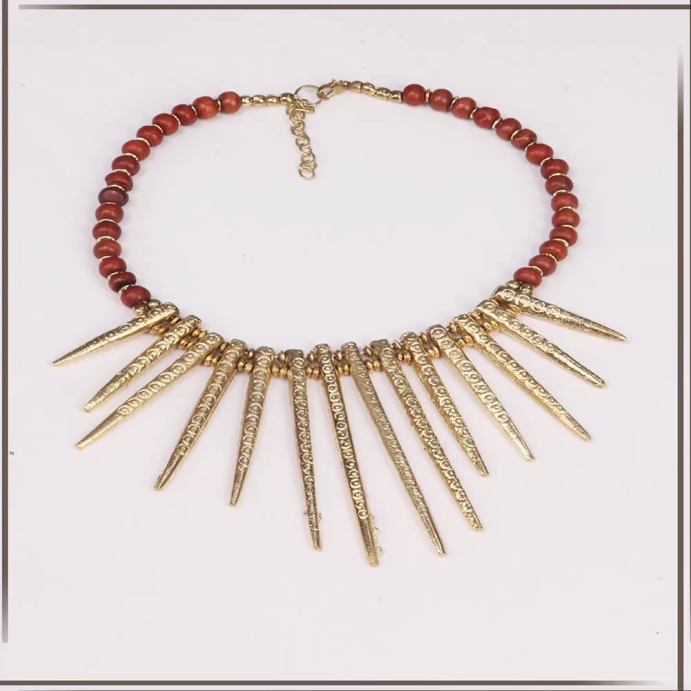 Pazaar Golden & Persian Red Metal Festival Necklace - Image 2