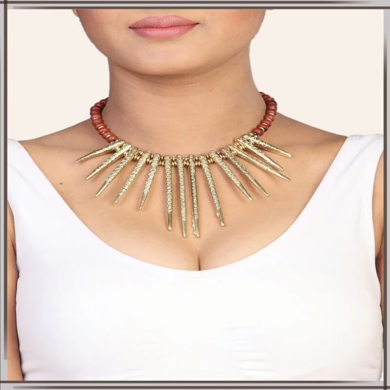 Pazaar Golden & Persian Red Metal Festival Necklace