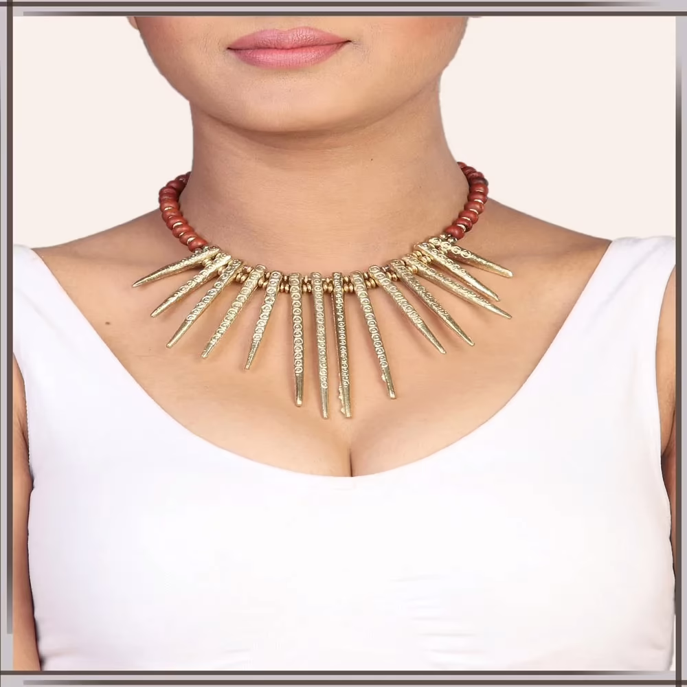 Pazaar Golden & Persian Red Metal Festival Necklace