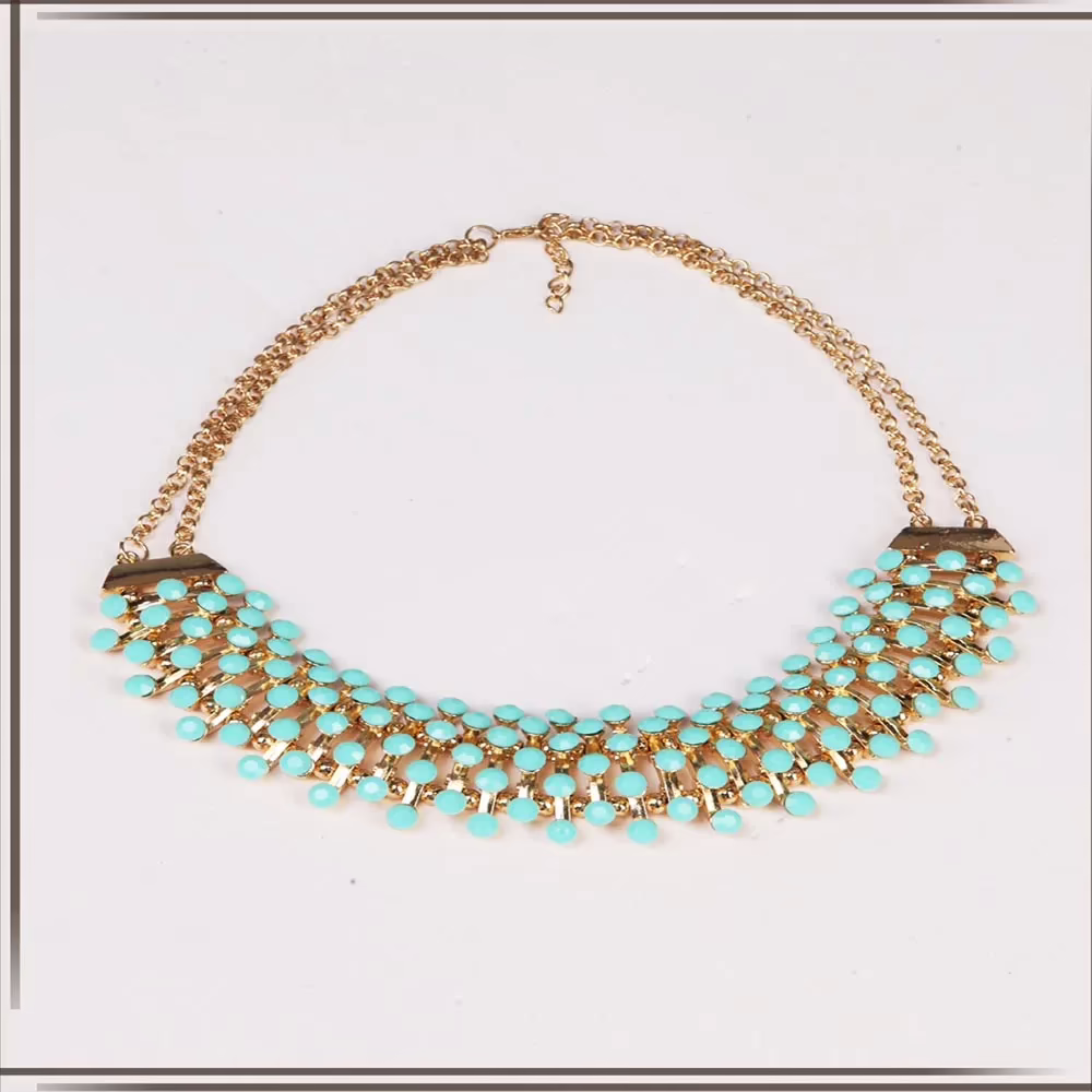 Pazaar Cyan Blue & Golden Metal Festival Necklace - Image 2