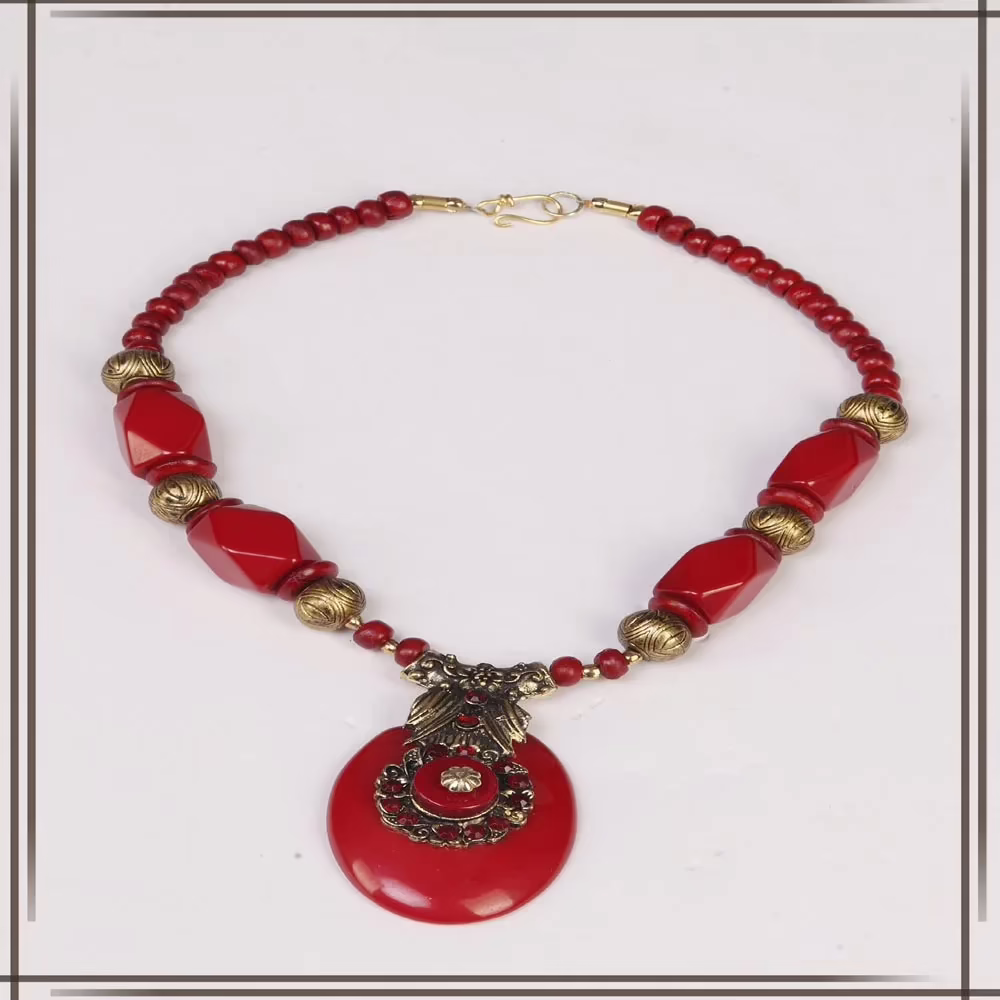 Pazaar Golden & Rose-madder Red Metal Festival Necklace - Image 2