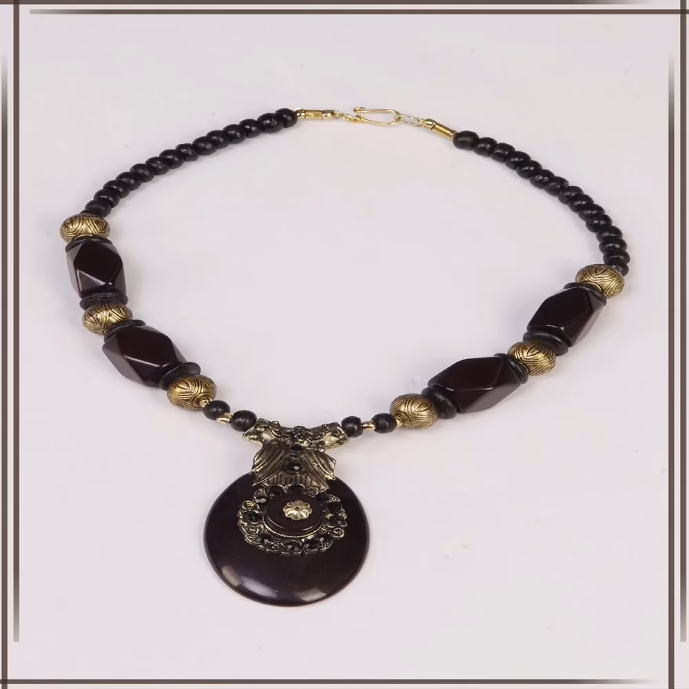 Pazaar Seal Brown & Black Metal Festival Necklace - Image 2
