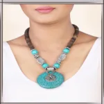 Pazaar Silver & Turquoise Blue Metal Festival Necklace