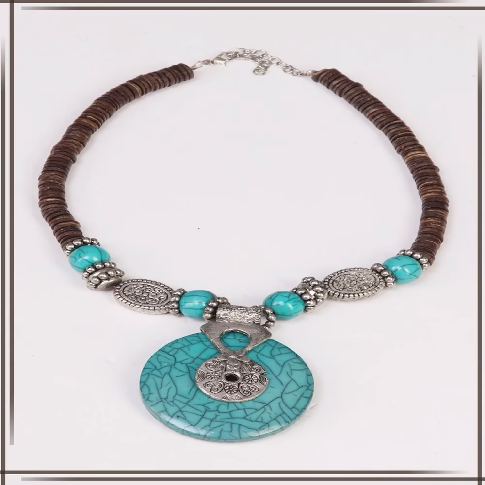 Pazaar Silver & Turquoise Blue Metal Festival Necklace - Image 2