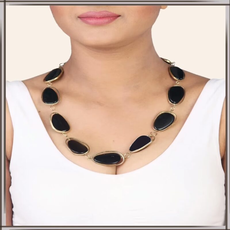 Pazaar Black and Golden Metal Festival Necklace